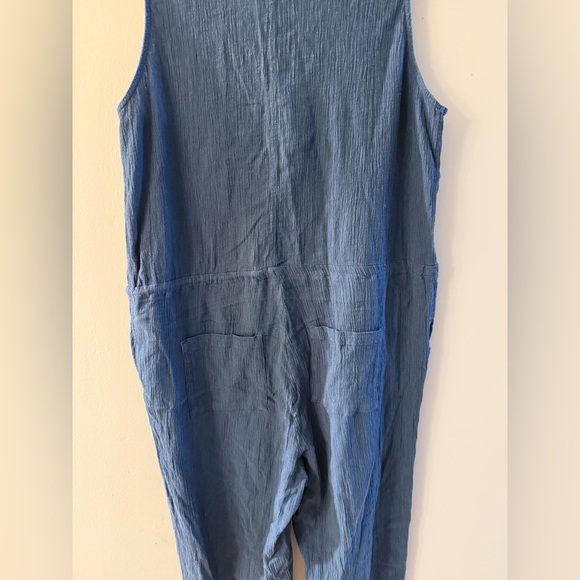 Pact Organic Cotton Jumpsuit Sz S Blue Boho Beachy Farmers Market Pockets - Picture 3 of 10